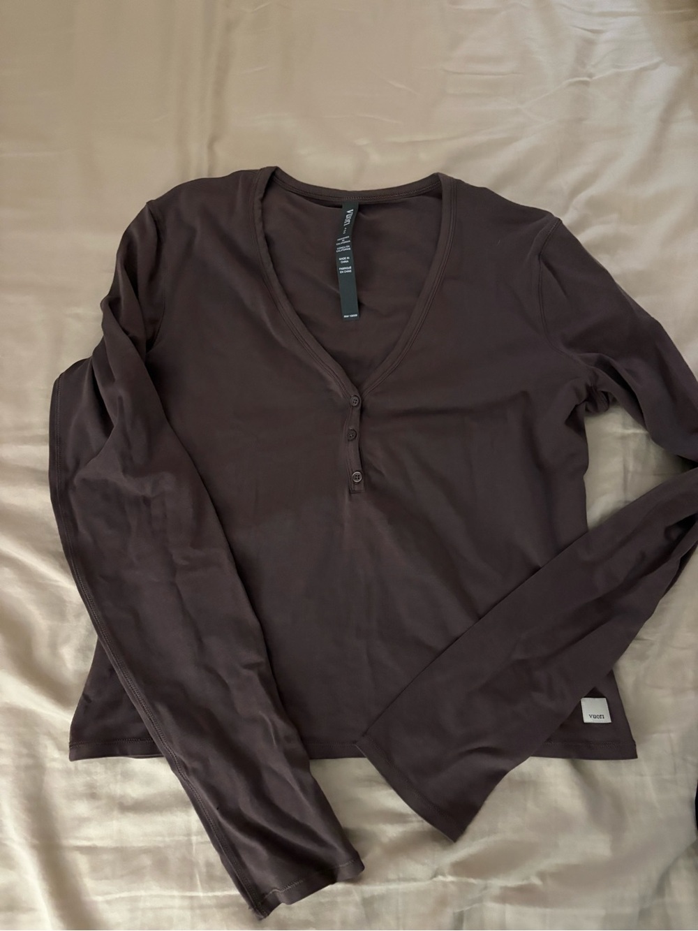 Vuori Chocolate Brown Long Sleeve V-Neck Henley